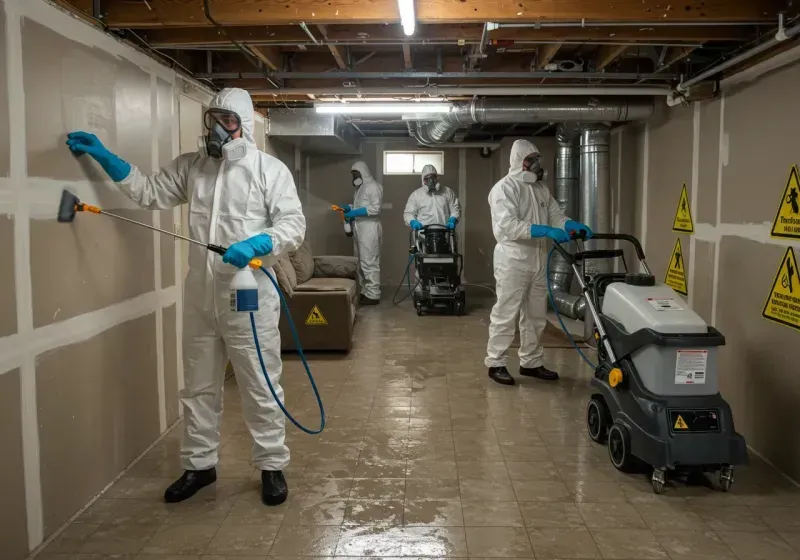 Basement Moisture Removal and Structural Drying process in Blanchester, OH